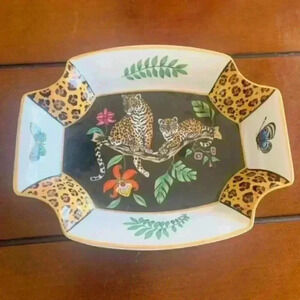 Vintage 1994 Lynn Chase Designs Jaguar Jungle Signed Octagon Candy Dish Tray